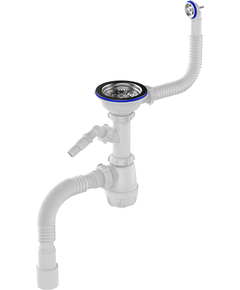 Сифон для мойки 3 1/2" х 40 с отводом для с/м и круглым переливом с г.т. 40х40/50 белый, Aquant фото