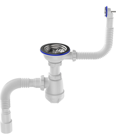 Sifon pentru chiuvetă 3 1/2" x 40 cu grătar metalic și preaplin rotund cu racord 40x40/50, Aquant