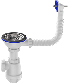 Sifon dublu pentru chiuvetă 3 1/2" x 40 cu preaplin rotund și țeavă flexibilă 40x40/50, Aquant