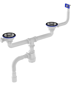 Sifon dublu pentru chiuvetă 3 1/2" x 40 cu preaplin dreptunghiular și țeavă flexibilă 40x40/50, Aquant