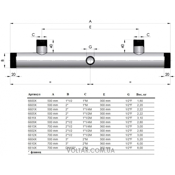 Colector pentru 2 pompe - aspirație Fome 495 mm 2 1/2"M x 1 1/4"M, 5 image