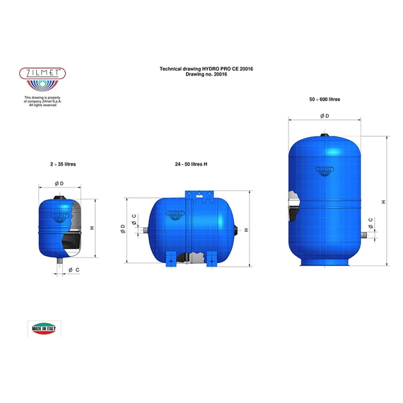 Expansiune hidraulică HYDRO-PRO 24L orizontală albastră Zilmet, 2 image