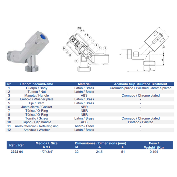 Robinet colț 1/2" x 3/4" (TEK) pentru mașină de spălat Genebre, 2 image