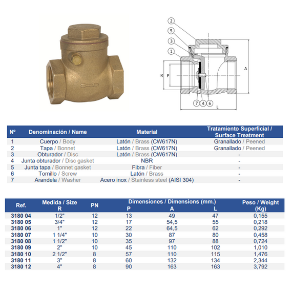 Clapetă de retenție metalică rotativă 1 1/4" Genebre (garnitură NBR), 2 image