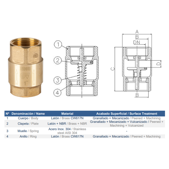 Обратный клапан бронзовый 1/2" Genebre, изображение [1] фото