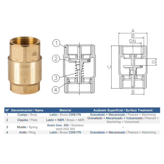 Обратный клапан бронзовый 3/4" Genebre, изображение [1] фото