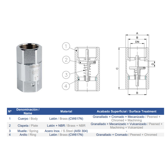 Clapetă de retenție cromată 1 1/4" PN 18 REGE PLUS Genebre, 2 image