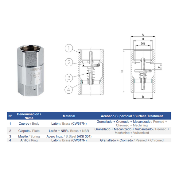 Обратный клапан хромированный 1" PN 25 REGE PLUS Genebre, изображение [1] фото