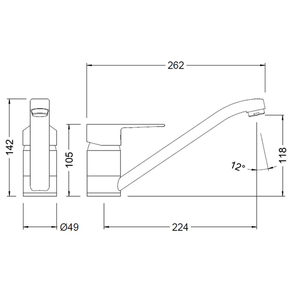 Baterie pentru bucătărie Genebre K8 (pipă 224 mm), 2 image
