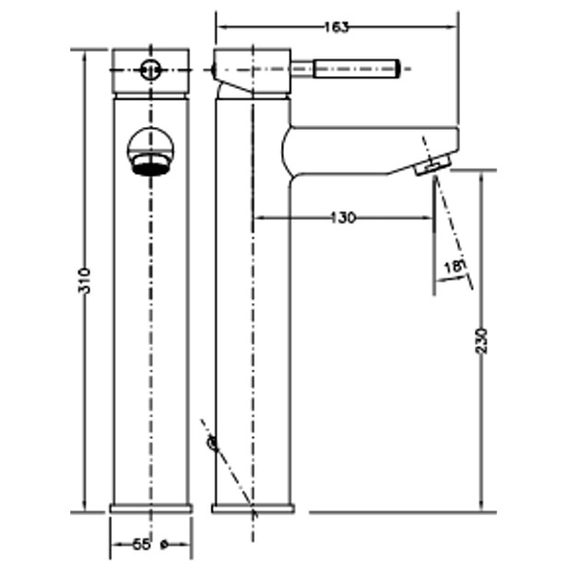 Смеситель для умывальника высокий Genebre TAU, изображение [1] фото