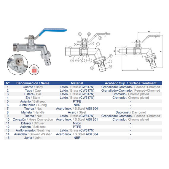Robinet sferic cu racord "Dachnik" 1/2 * 1/2 Genebre, 3 image