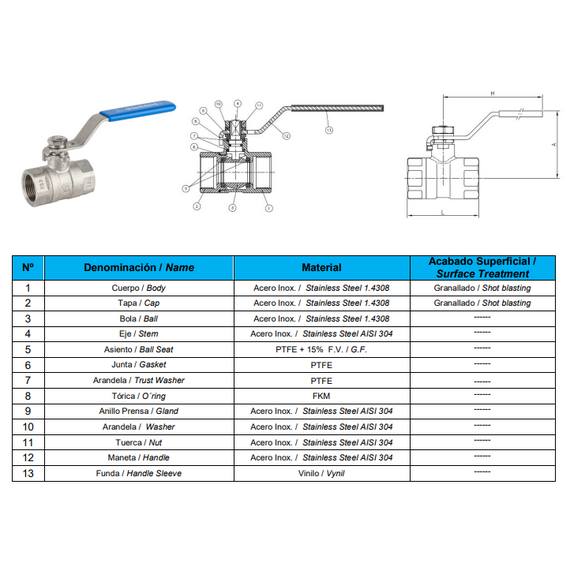 Robinet sferic cu trecere completă, două componente, inox 304, 1/2" Genebre, 2 image