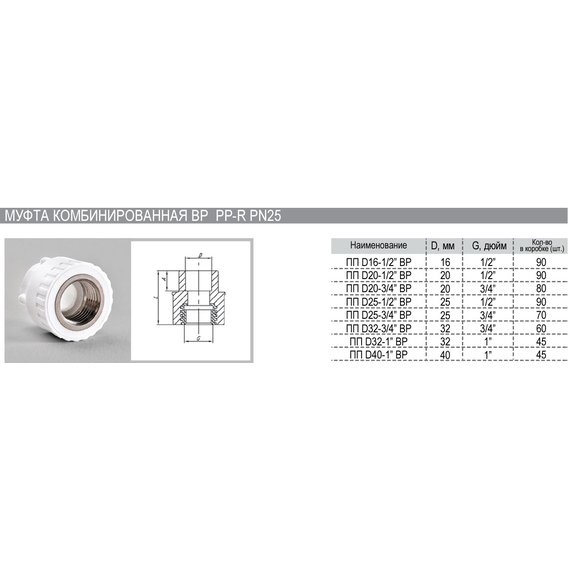 Муфта комбинир. 25х3/4 F PN25 РВК(70), 2 image