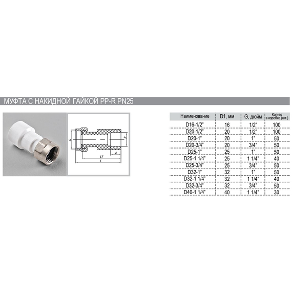 Муфта с накидной гайкой 25х3/4 РВК, изображение [1] фото