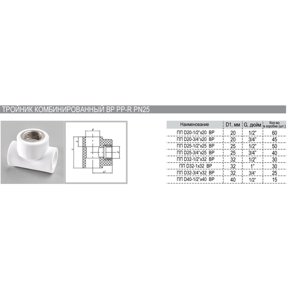 Тройник комб. 20х3/4 F PN25 РВК, 2 image