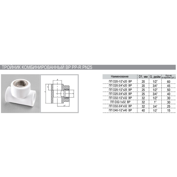 Тройник комб. 32x1 F PN25 РВК(30), 2 image
