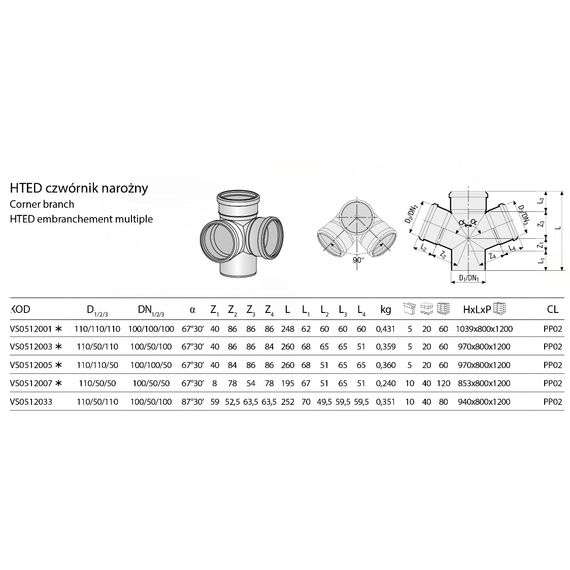Cruce plană 110/50/110 unghi 87° HTED Valsir, 2 image