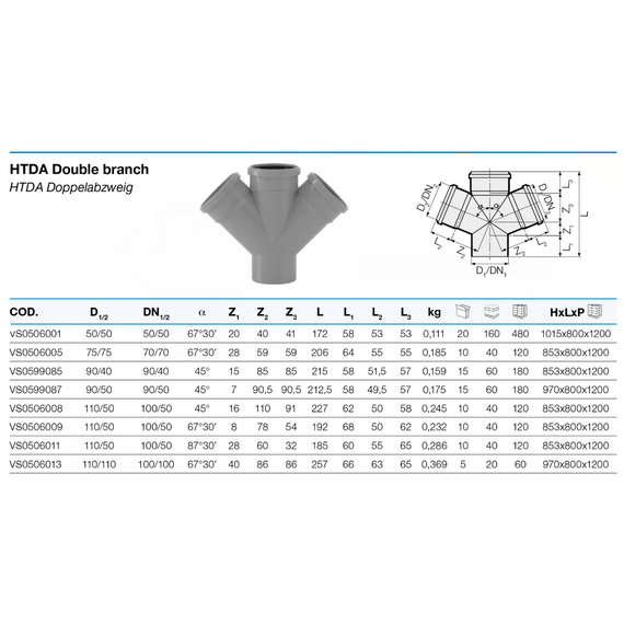 Крестовина одно плоскостная  110/50 угол 67° HTDA Valsir, изображение [1] фото