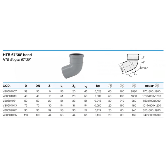 Cot d.50 unghi 67° HTВ Valsir, 2 image