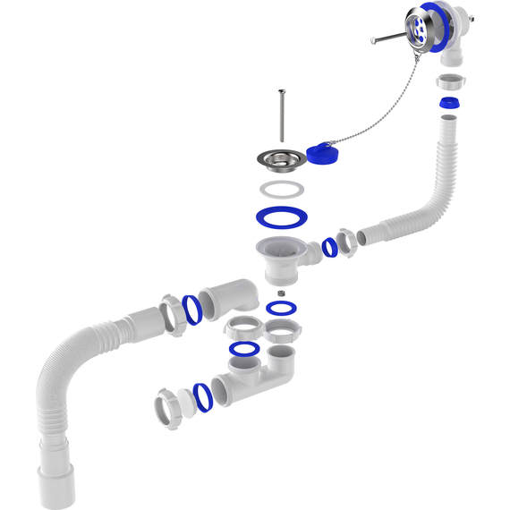 Sifon pentru cadă reglabil cu evacuare și preaplin cu tub flexibil 40x40/50, Aquant, 5 image