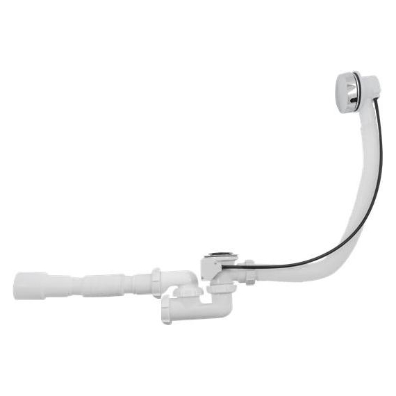 Sifon pentru cadă reglabil cu preaplin semiautomat și tub flexibil 40x40/50 alb, Aquant