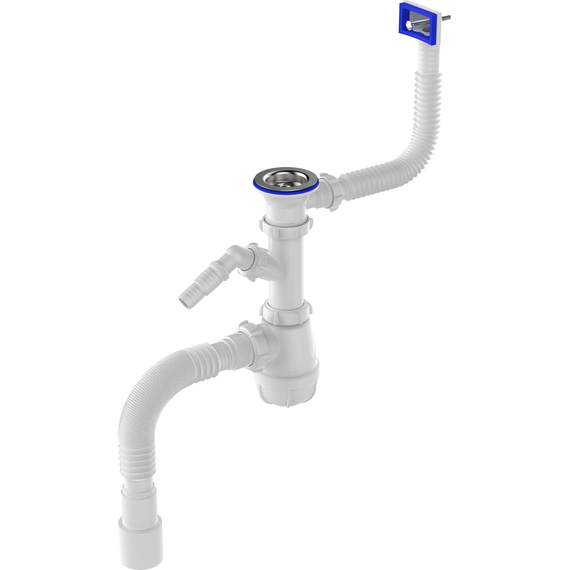 Sifon pentru bucătărie 1 1/2" x 40 cu evacuare pentru mașina de spălat și declansare cu furtun flexibil 40x40/50, Aquant