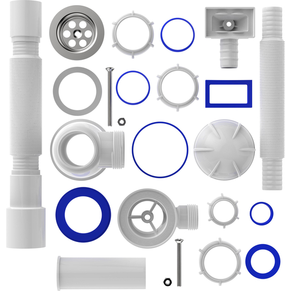 Сифон для кухни 1 1/2" х 40 с переливом с гибкой трубой 40х40/50,  Aquant, изображение [1] фото
