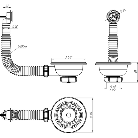 Declansare pentru chiuveta de 3 1/2'' cu carcasă circulară verticală albă, Aquant, 3 image
