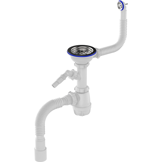 Сифон для мойки 3 1/2" х 40 с отводом для с/м и круглым переливом с г.т. 40х40/50 белый, Aquant фото