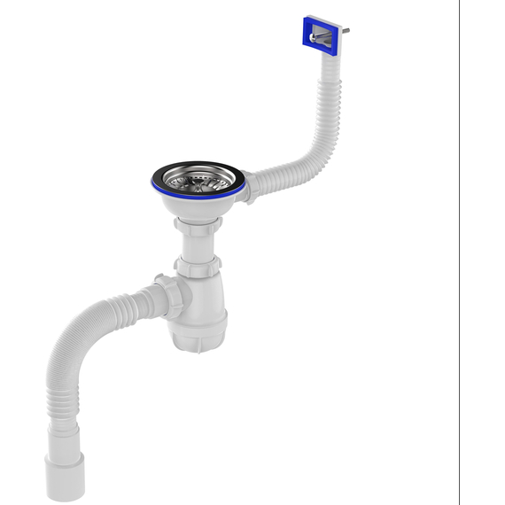 Sifon pentru chiuvetă 3 1/2" x 40 cu preaplin și țeavă flexibilă 40x40/50 albă, Aquant