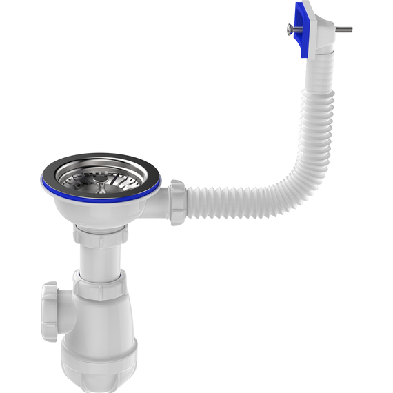 Sifon dublu pentru chiuvetă 3 1/2" x 40 cu preaplin rotund și țeavă flexibilă 40x40/50, Aquant