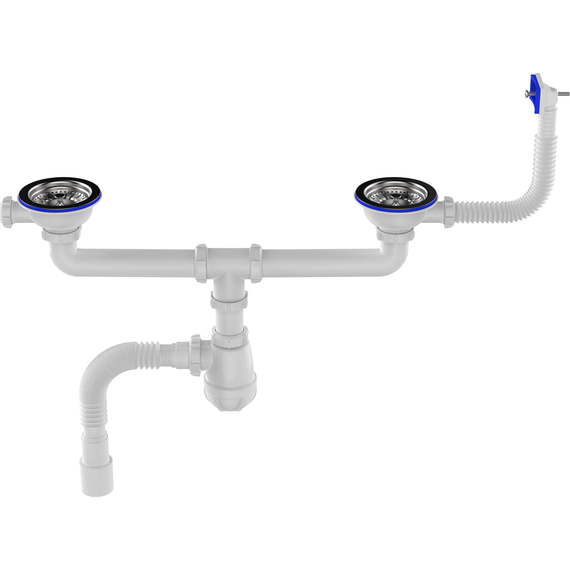 Sifon dublu pentru chiuvetă 3 1/2" x 40 cu preaplin dreptunghiular și țeavă flexibilă 40x40/50, Aquant, 8 image