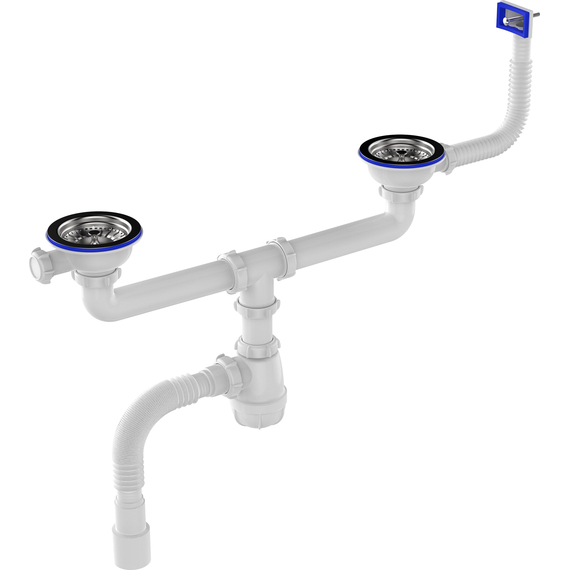 Sifon dublu pentru chiuvetă 3 1/2" x 40 cu preaplin dreptunghiular și țeavă flexibilă 40x40/50, Aquant