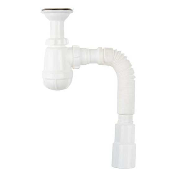 Sifon pentru lavoar 1 1/2"x40 cu gât prelungit și grilă metalică cu țeavă flexibilă 40x40/50, Aquant