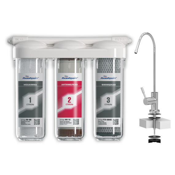 Фильтр под кух. мойку - 3 ступени очистки АБФ-ТРИА -АНТИЖЕЛЕЗО Aquabright фото