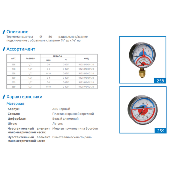 Термоманометр 0-6 Атм. боковой ICMA, изображение [1] фото