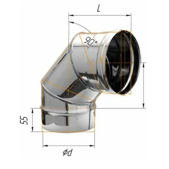 Колено угол на 90° для дымохода (3 секции) Ferrum D130 (0,5мм), изображение [1] фото