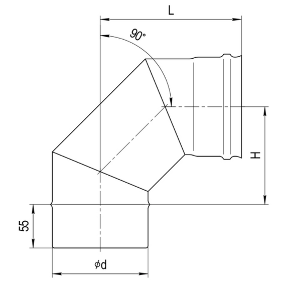 Колено угол на 90° для дымохода (3 секции) Ferrum D130 (0,5мм), изображение [1] фото