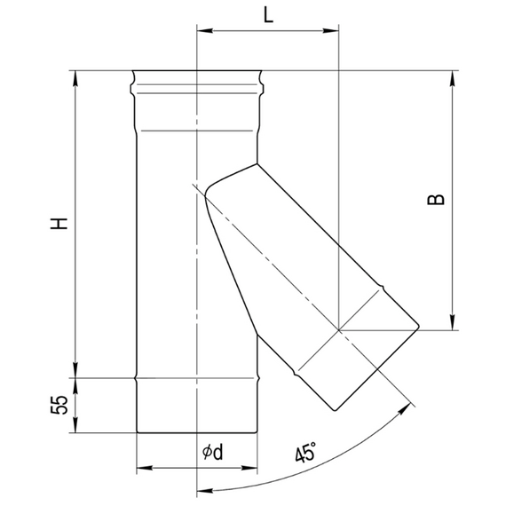 Teu-K la 135° pentru coș de fum monopared Ferrum D180 (0,5 mm), 4 image
