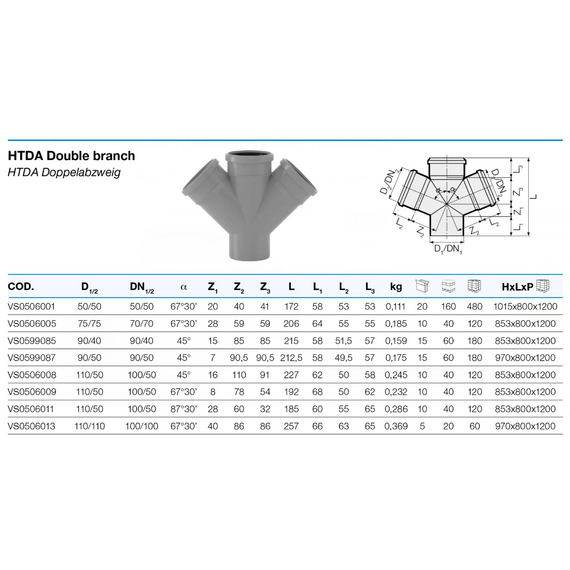 Cruce unică plană, 50/50, unghi de 67°, HTDA Valsir, 2 image