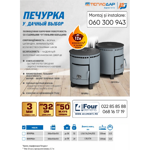 Sobă de încălzire și gătit TEPLODAR PECHURKA 5 kW, 4 image