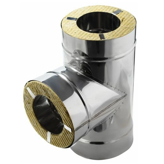 Coș de fum cu triunghi sandwich de 90 ° Ferrum (430 / 0,5) D115х200, 2 image