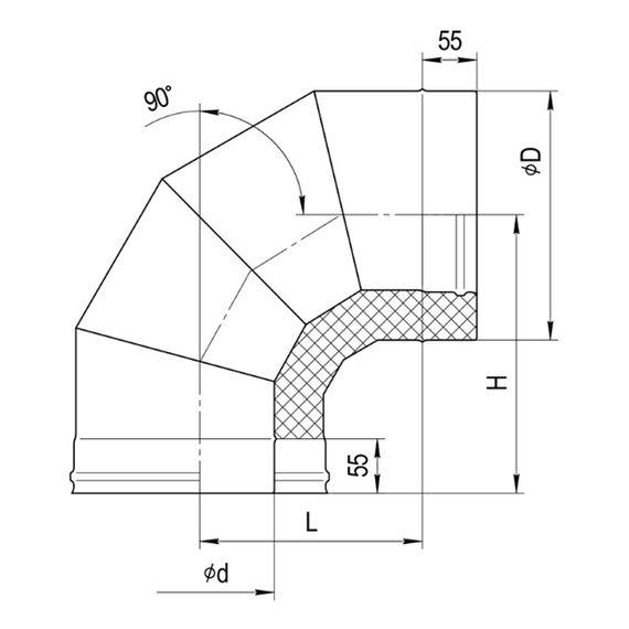 Teu sanitar pentru coș de fum 90° Ferrum (430/0,8) D150x210, 8 image