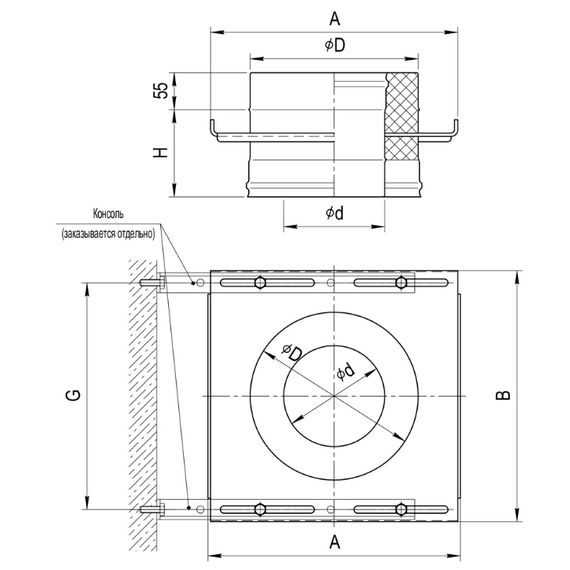 Площадка монтажная для двустенного дымохода Ferrum D180x280 (1,5мм), изображение [1] фото