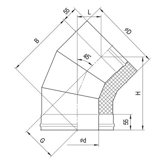 Сэндвич-колено для дымохода 135° Ferrum (430/0,5мм) D180x280, изображение [1] фото