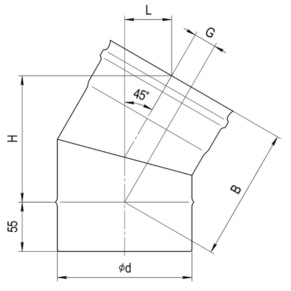 Colț de 135° pentru coș de fum (2 secțiuni) Ferrum D115 (0,5mm), 5 image