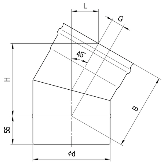 Colț de 135° pentru coș de fum (2 secțiuni) Ferrum D115 (0,8mm), 5 image