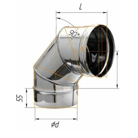Colț de 90° pentru coș de fum (3 secțiuni) Ferrum D115 (0,8mm), 3 image