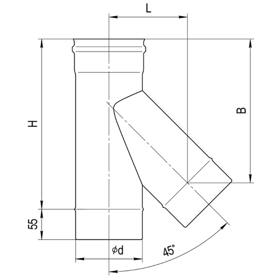 Teu-K la 135° pentru coș de fum cu o singură perețe Ferrum D115 (0,8 mm), 4 image