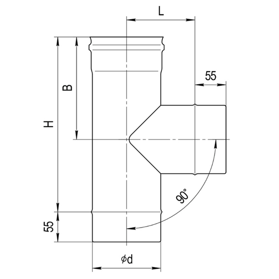 Teu-K la 90° pentru coș de fum cu o singură perețe Ferrum D115 (0,8 mm), 5 image